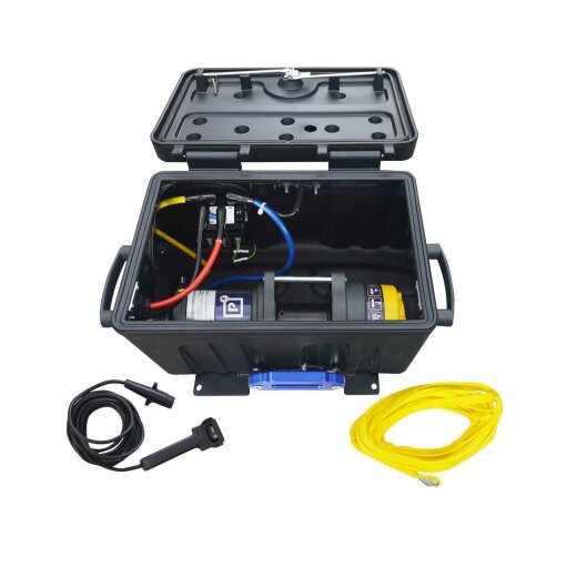 PUNDMANN - 20 kN-PR-SM-12V-CE BOX SYNT, 2043 kg, 15 m x 6 mm synthetic rope, standard drum, winch in box, portable winch