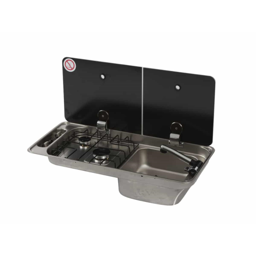 CAN built-in gas hob with 2 burners and right-hand sink, double glass cover FL1401