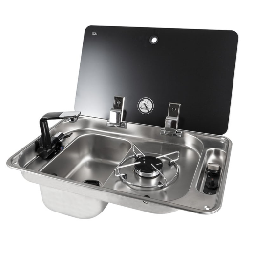 Rectangular built-in gas hob with 1 burner and left-hand sink FL1324-P-GR (Piezo ignition)
