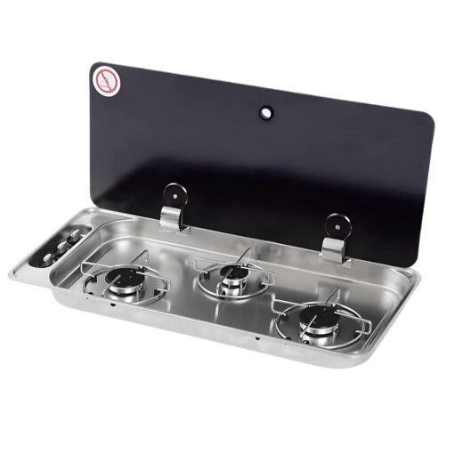 Gaskocher CAN FC1350 mit Glasabdeckung, 3 Brenner, f&uuml;r Wohnmobil/Boot